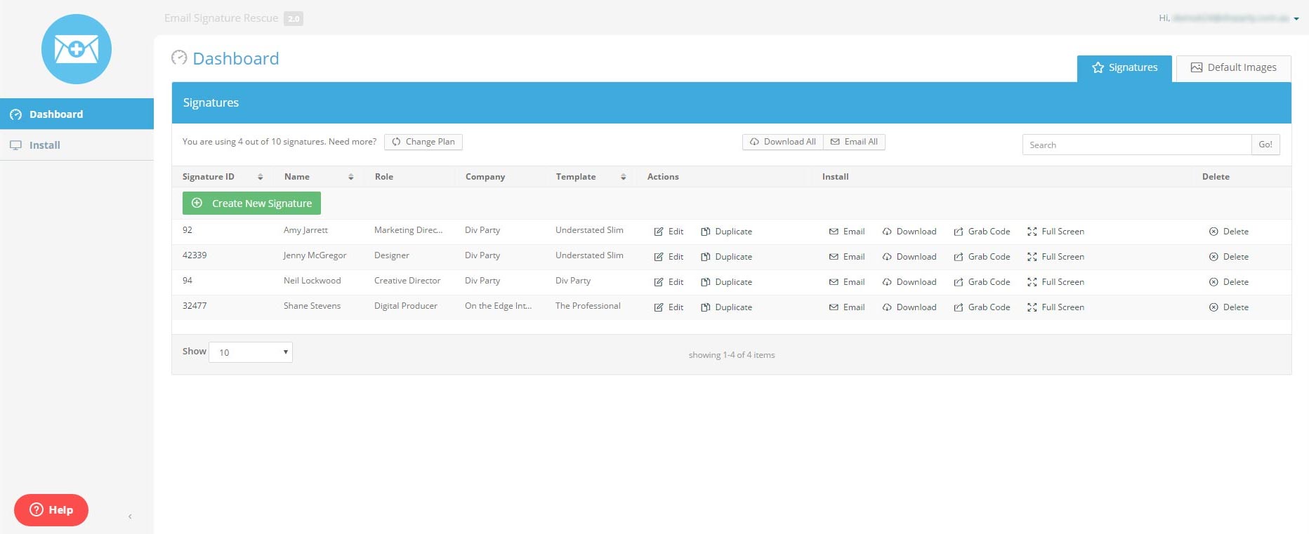 screenshot of Email Signature Rescue